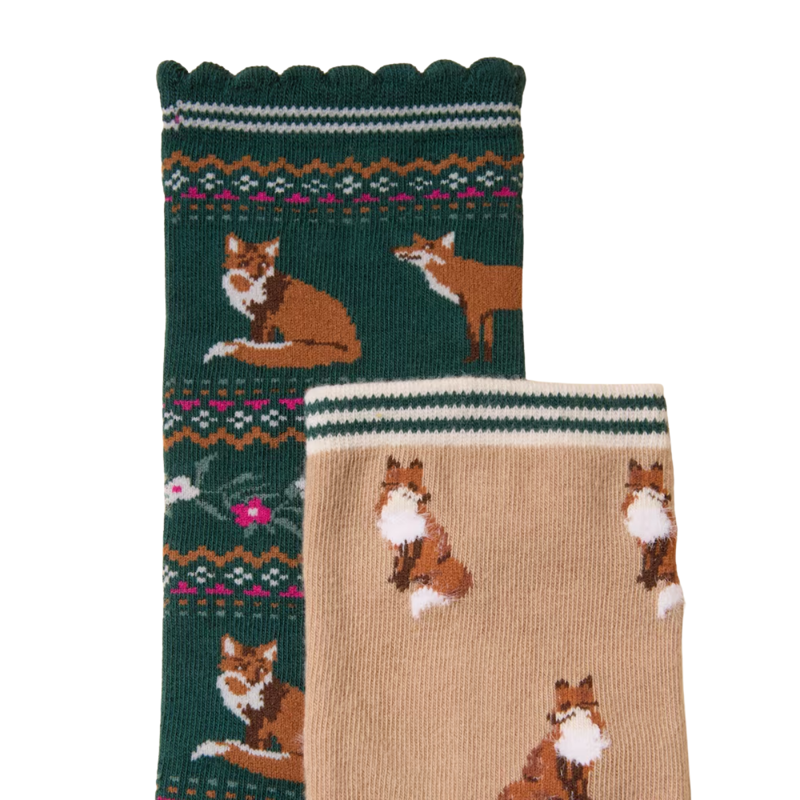 Joules Ladies Everyday 2 Pack Socks - Neutral Green Fox-1