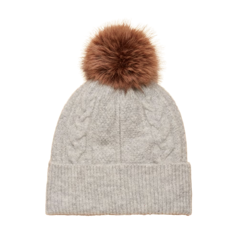 Joules Ladies Cable Bobble Hat - Grey-1