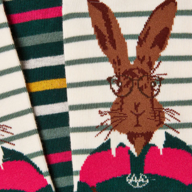 Joules Ladies Everyday 2 Pack Socks - Pink/Green Hare-1