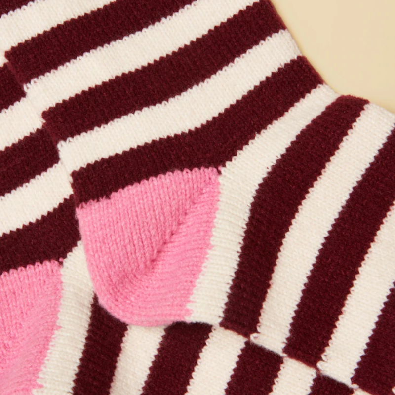Joules Ladies Cosy Stripe Socks -  Berry Pink Stripe-1