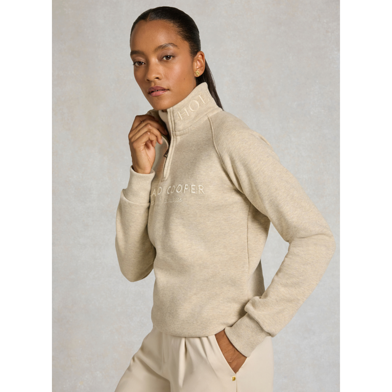 Holland Cooper Sporting Goods Zip Henley - Oatmeal Marl-1