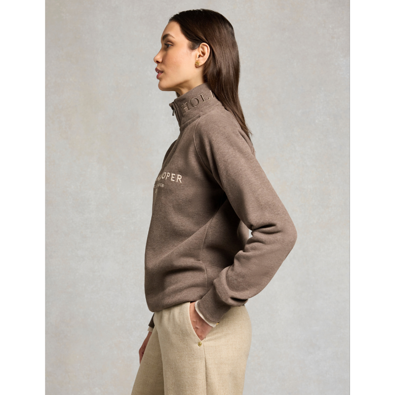 Holland Cooper Sporting Goods Zip Henley - Chocolate Marl-5