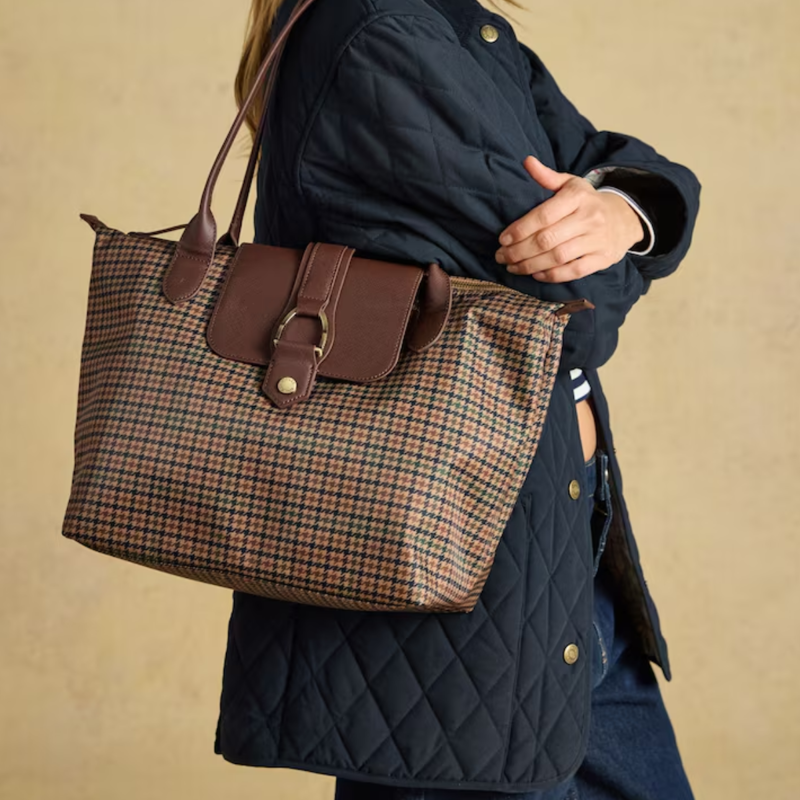 Joules Edie Zip Top Shopper Bag - Neutral Check