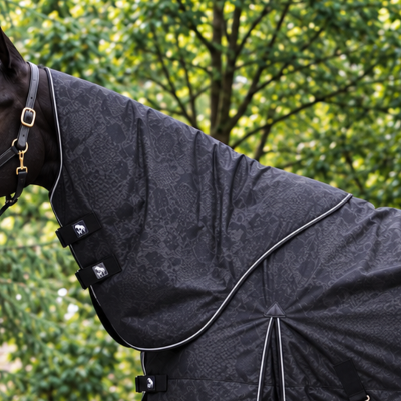 John Whitaker Dylan 150g Combo Turnout Rug - Black Snake Print-1