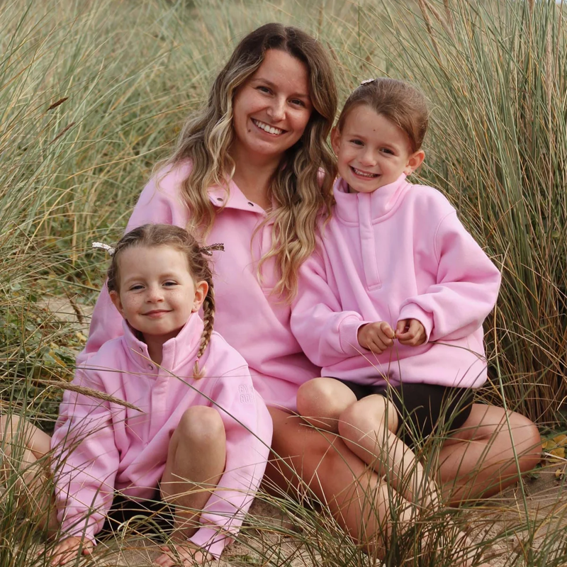 Gym + Coffee Kids Snap Collar Sierra Sweatshirt - Pink Blossom