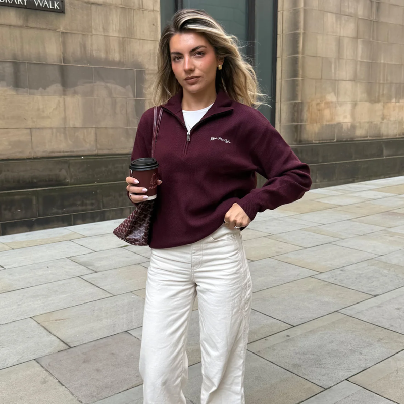 Gym + Coffee Women's Knit Half Zip - Fig-2