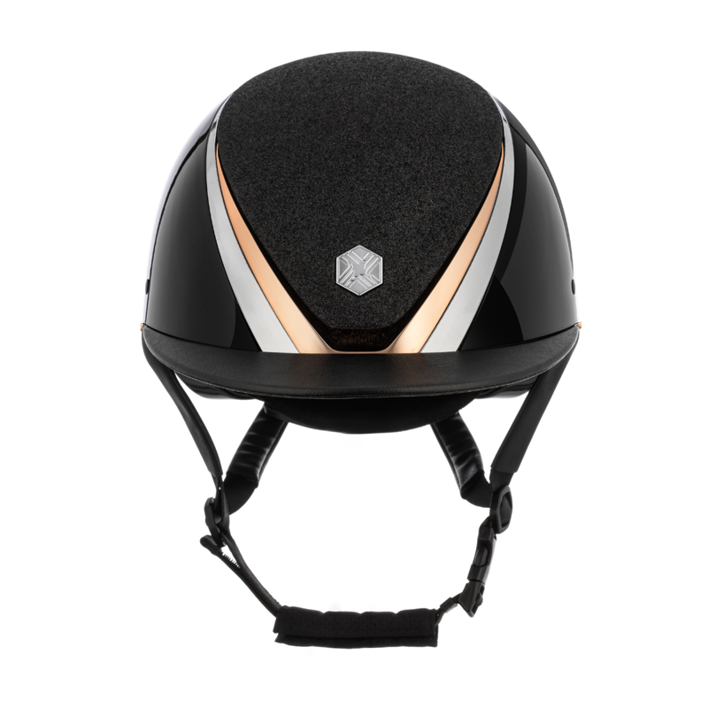 Charles Owen Hyda Sparkly Riding Hat with MIPS - Black Gloss/Rose Gold-2