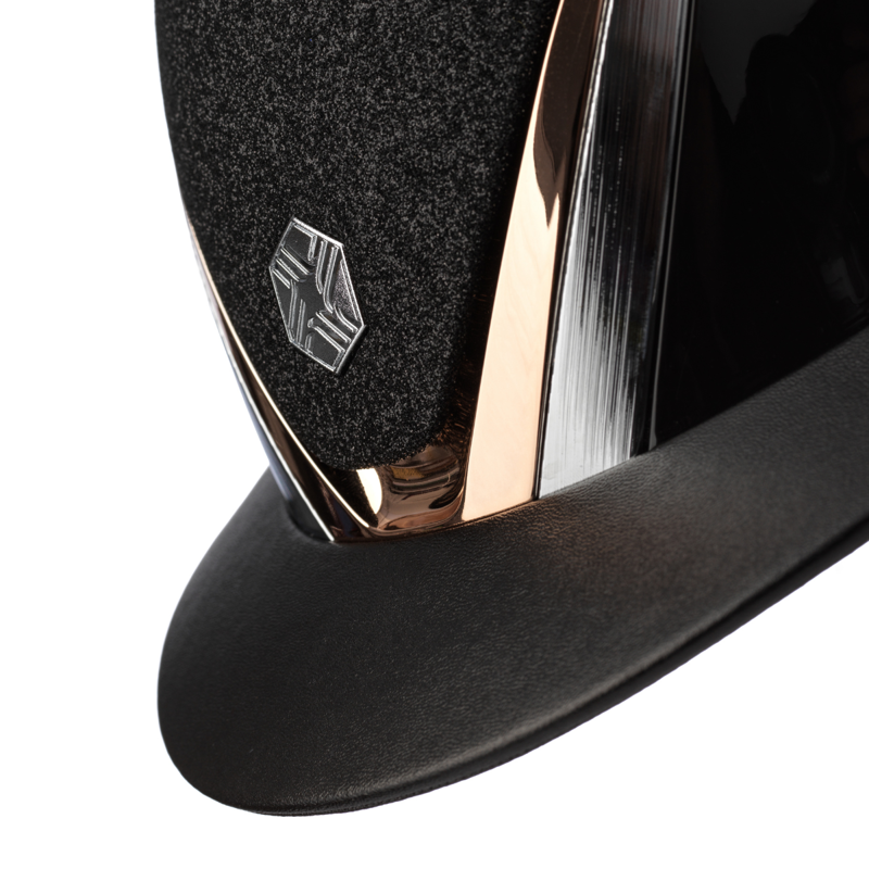 Charles Owen Hyda Wide Peak Sparkly Riding Hat with MIPS - Black Gloss/Rose Gold-2
