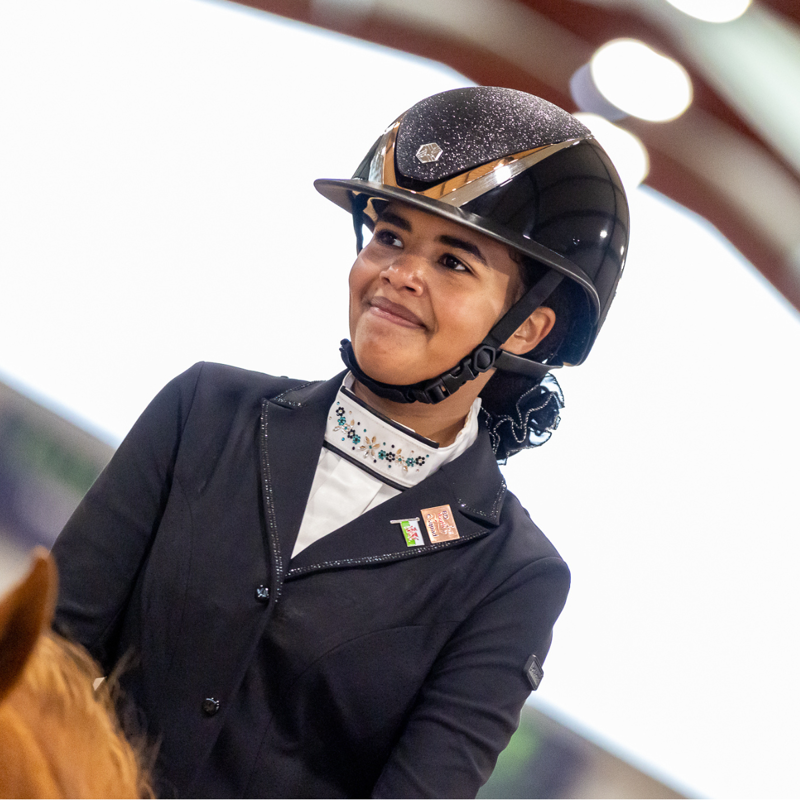 Charles Owen Hyda Wide Peak Sparkly Riding Hat with MIPS - Black Gloss/Rose Gold-5