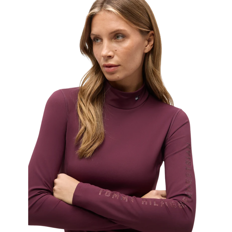 Tommy Hilfiger Capsule Collection Women's Amelie Rhinestone High Neck Base Layer - Deep Burgundy-2