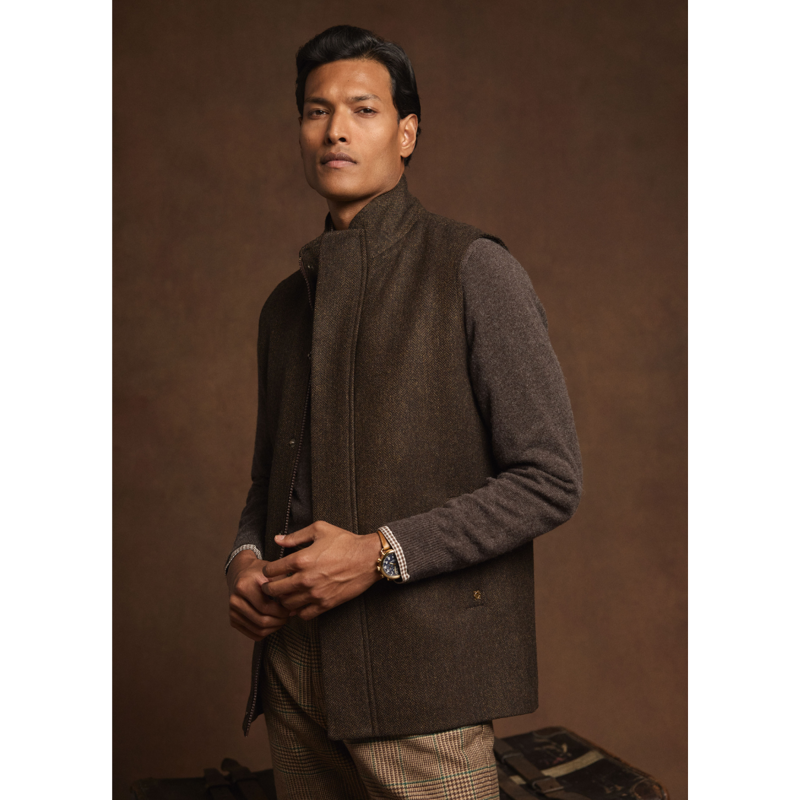 Holland Cooper Men's Country Classic Tweed Gilet - Chocolate Herringbone-1