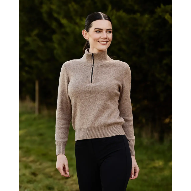 WeatherBeeta 1/2 Zip Collared Knit Pullover - Taupe Marle-1