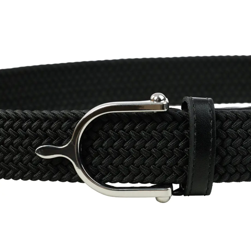 WeatherBeeta Elasticated Braided Riding Belt - Black/Silver-1