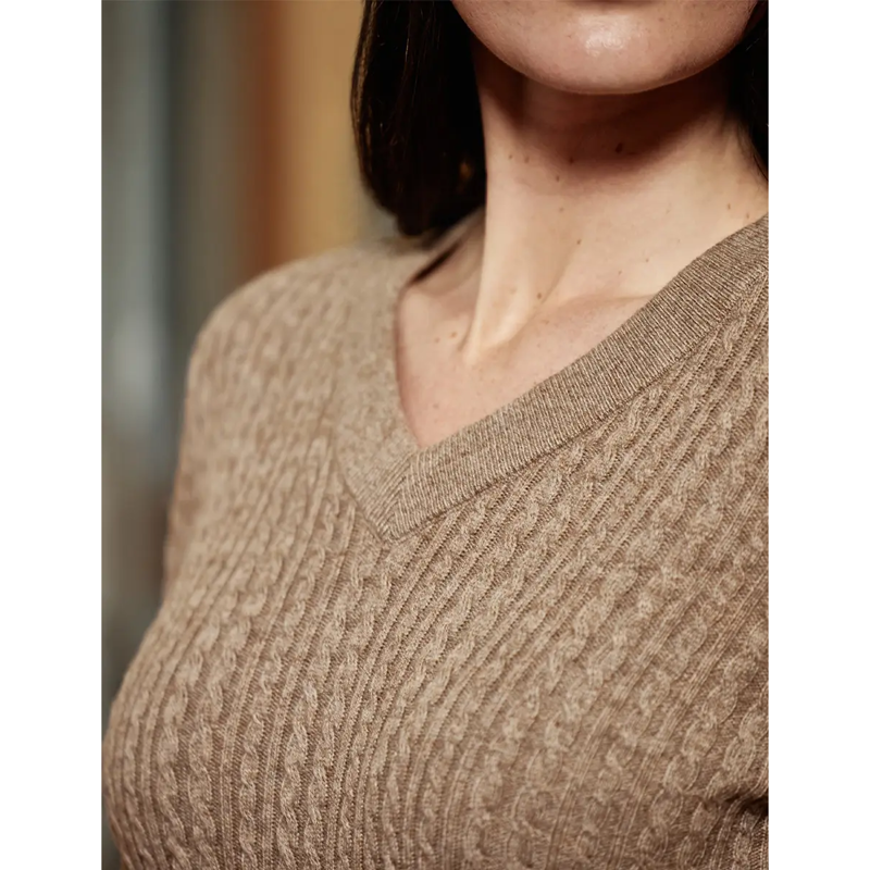 WeatherBeeta Cable V-Neck Pullover - Taupe Marle-2