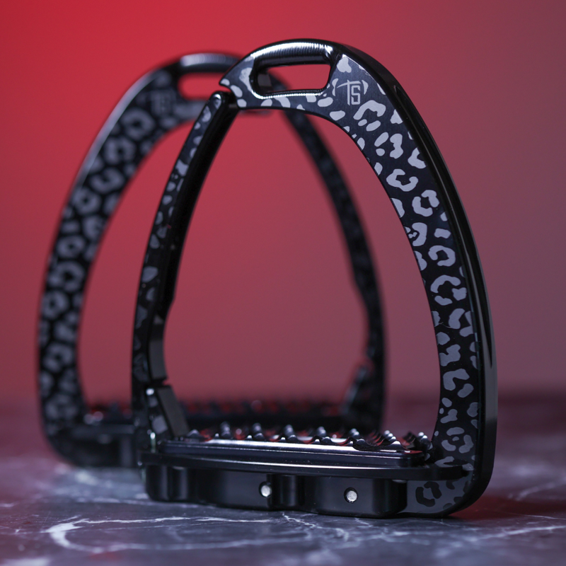 Tech Stirrups Venice Sloped Evo Swarovski Safety Stirrups Untamed Collection Leopard Stirrups - Black/Crystal-4
