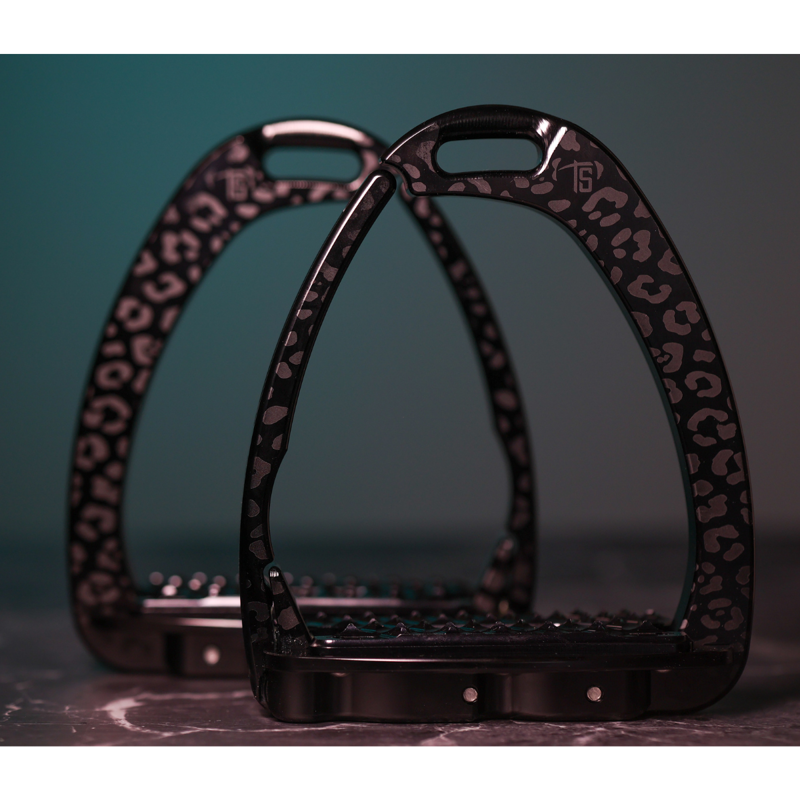 Tech Stirrups Venice Sloped Evo Swarovski Safety Stirrups Untamed Collection Leopard Stirrups - Black/Crystal-2