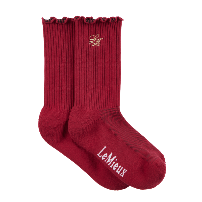 LeMieux Lustre Frill Edge Ribbed Socks - Garnet-1