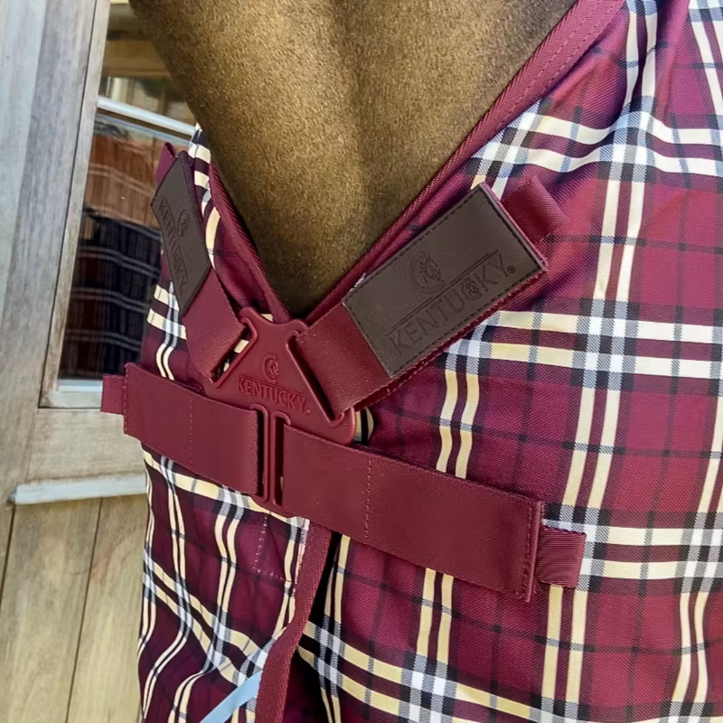 Kentucky 200g All Weather Waterproof Comfort Turnout Rug - Bordeaux Check-1