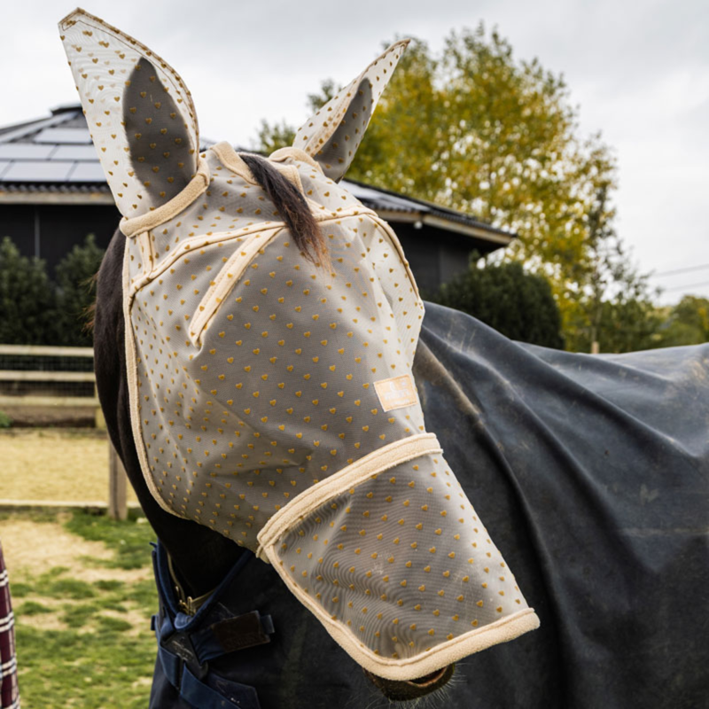  Kentucky Heart Fly Mask with Ears and Nose - Beige