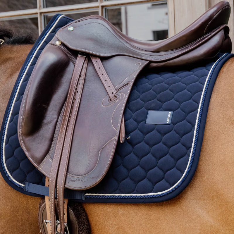 Kentucky Onion Quilt Rubber Logo Dressage Saddlepad Full - Navy-1