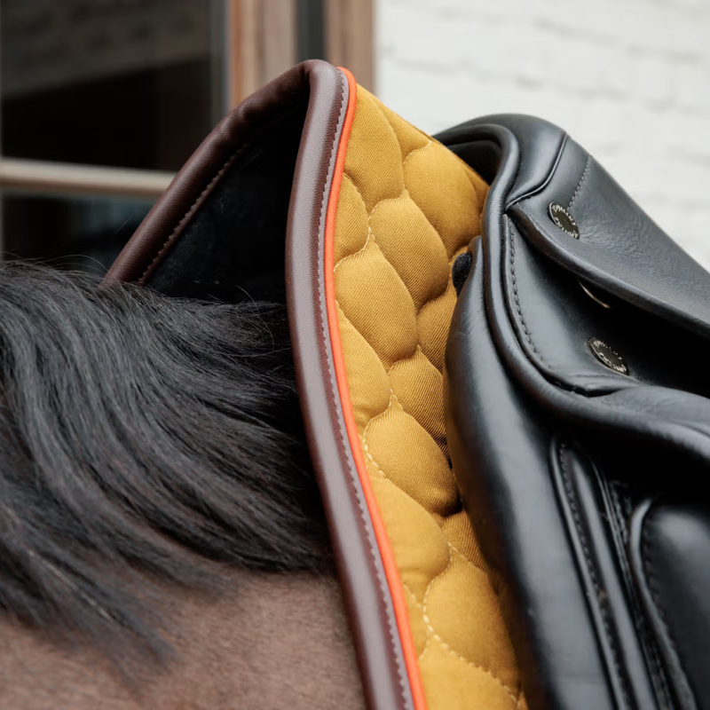 Kentucky Onion Quilt Neon Leather Dressage Saddlepad Full - Khaki-1