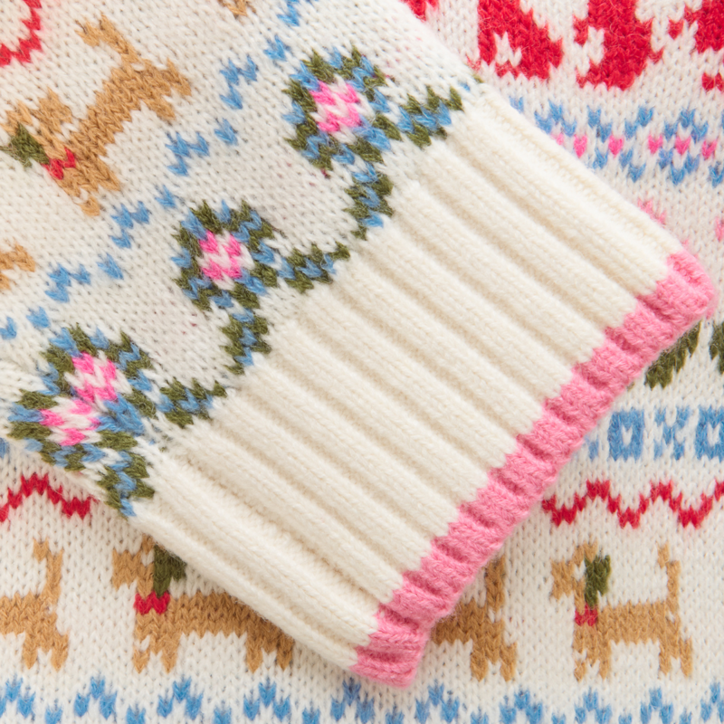 Joules Girls' Ivy Woodland Fair Isle Jumper - Natural-2