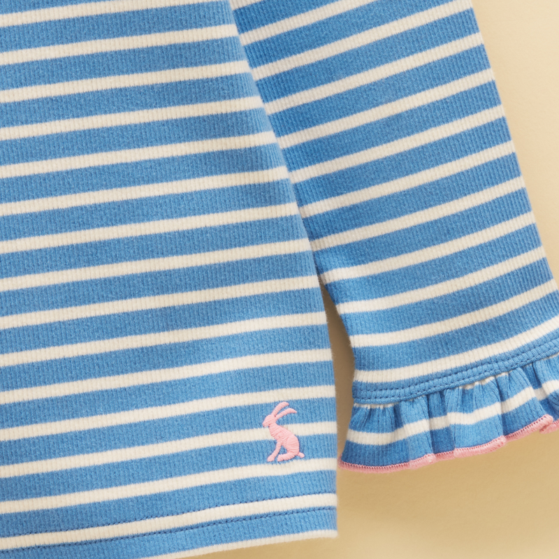 Joules Girls' Sophie Long Sleeve Ribbed Top - Cream/Blue-3