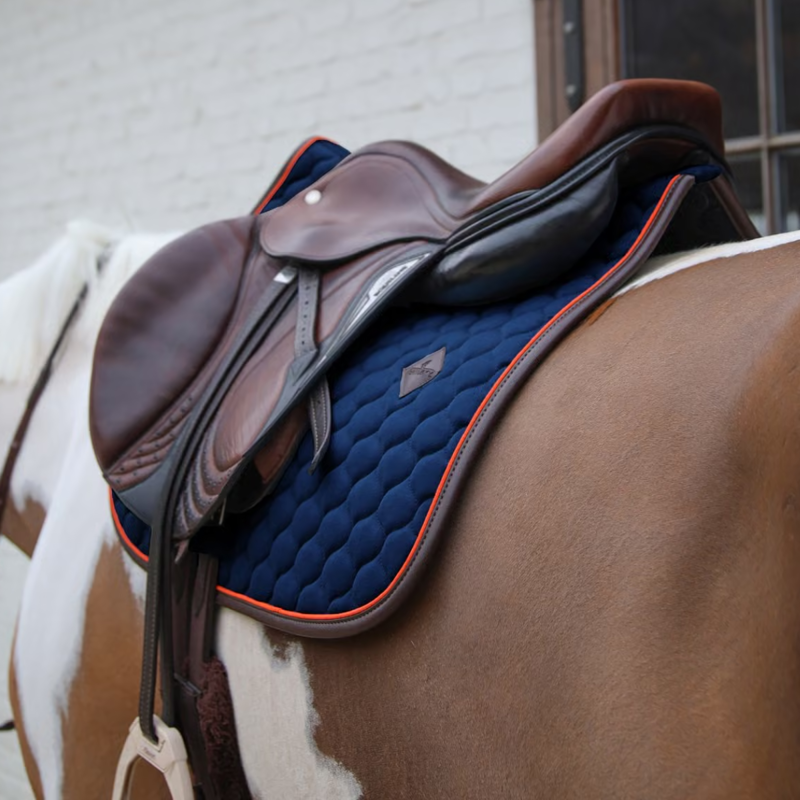 Kentucky Onion Quilt Neon Leather Jumping Saddlepad Full - Navy-1