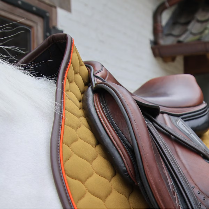 Kentucky Onion Quilt Neon Leather Jumping Saddlepad Full - Khaki-1
