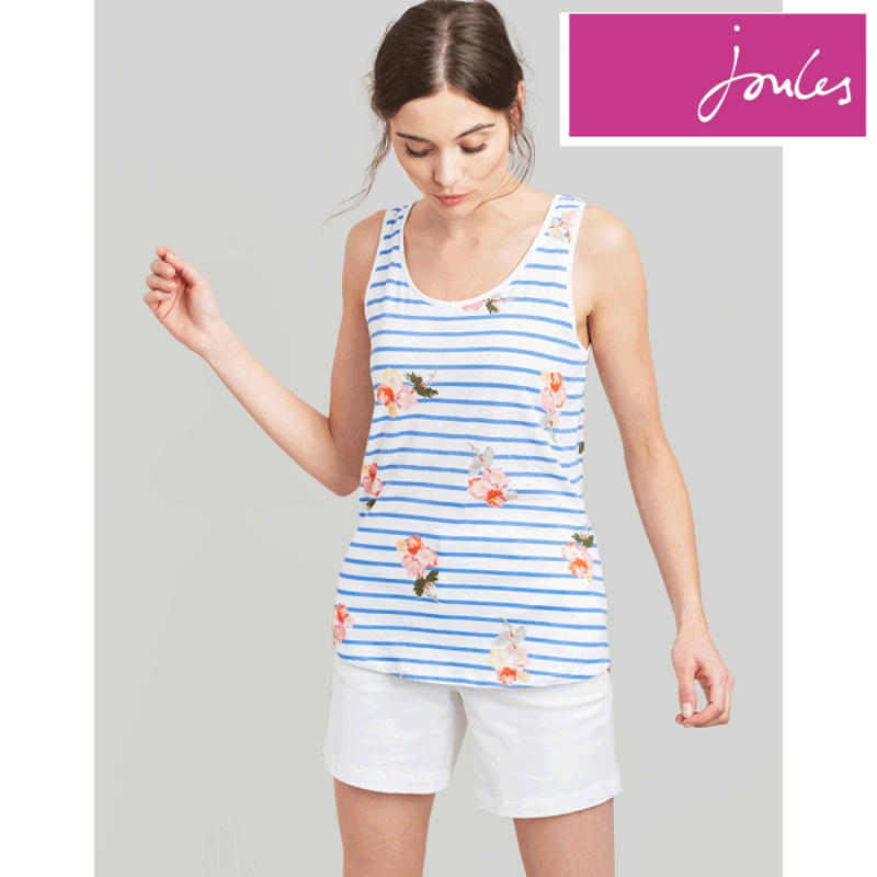 Joules Bo Printed Jersey Vest Top - Blue Posy Stripe-1