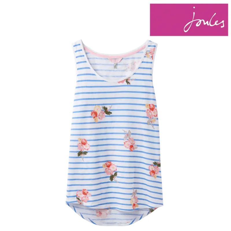Joules Bo Printed Jersey Vest Top - Blue Posy Stripe