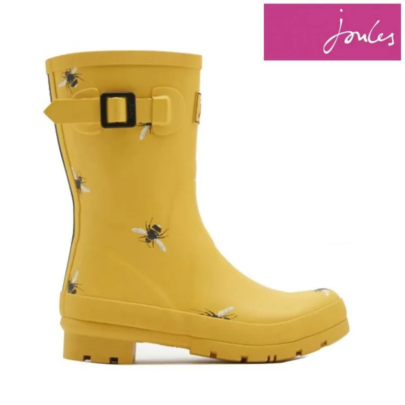 Joules Molly Mid Height Printed Wellies - Gold Botanical Bee-1