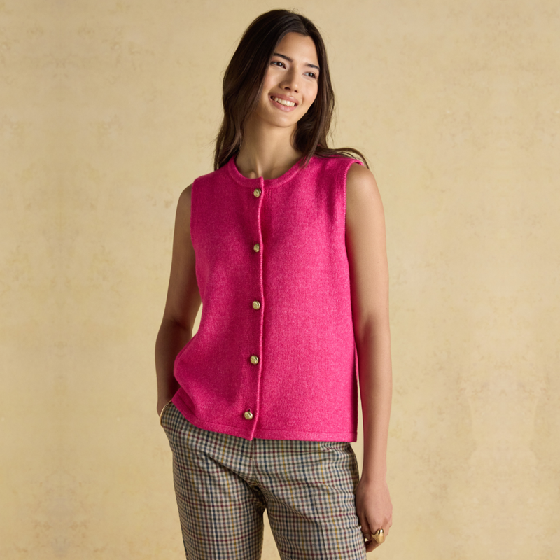 Joules Ladies Holly Button Through Knitted Vest - Fushia Pink