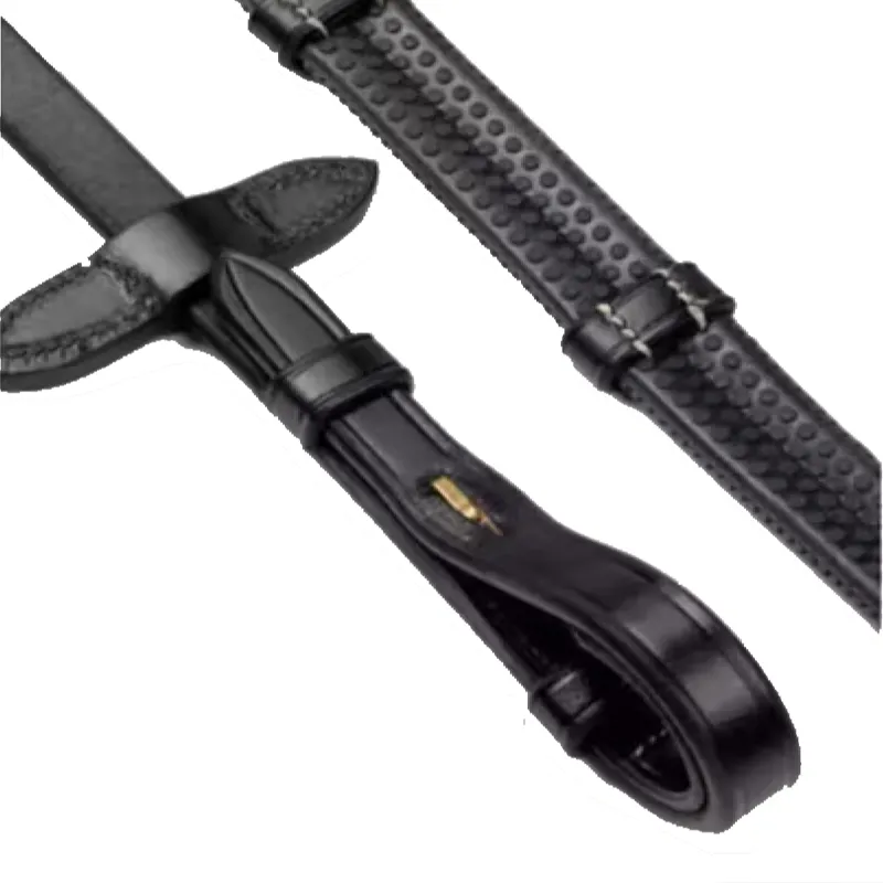 John Whitaker Rubber Reins With Leather Non Slip Taquets - Black 