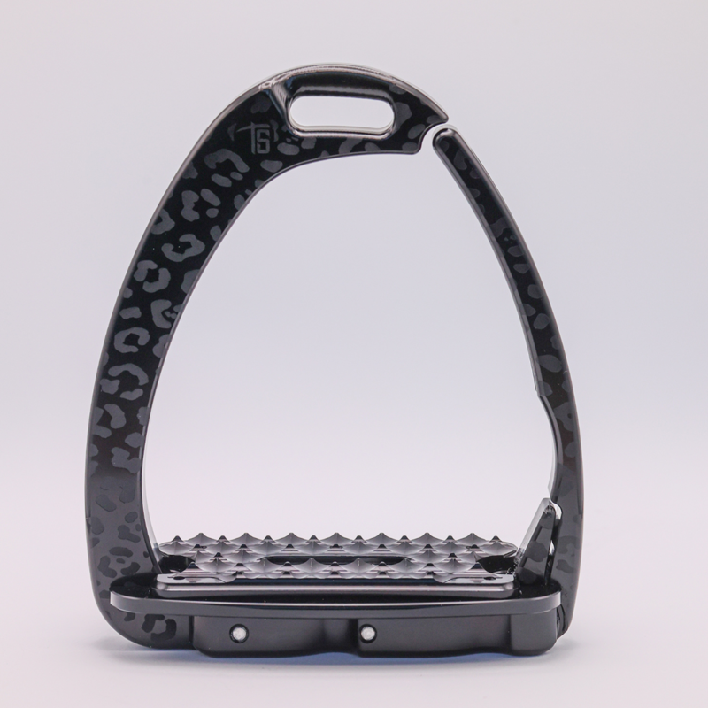 Tech Stirrups Children's' Venice Sloped Evo Safety Stirrups Untamed Collection Leopard Stirrups - Titanium-2