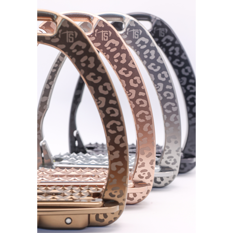 Tech Stirrups Children's' Venice Sloped Evo Safety Stirrups Untamed Collection Leopard Stirrups - Black-4