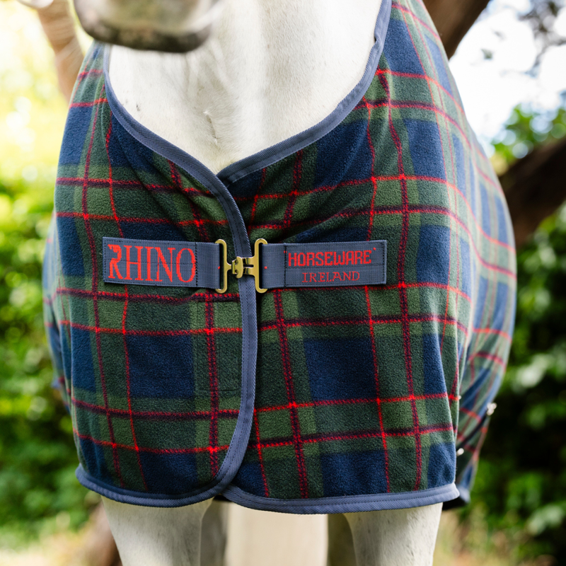 Horseware Rhino Pony Fleece Cooler - Holiday Collection - Navy Check/Green/Red-1