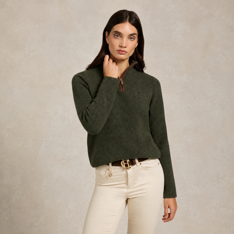 Holland Cooper Country Quarter Zip Knit - Forest Marl
