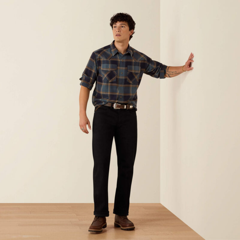 Ariat Men's Retro Harbert Fitted Snap Shirt - Inkwell Plaid-2