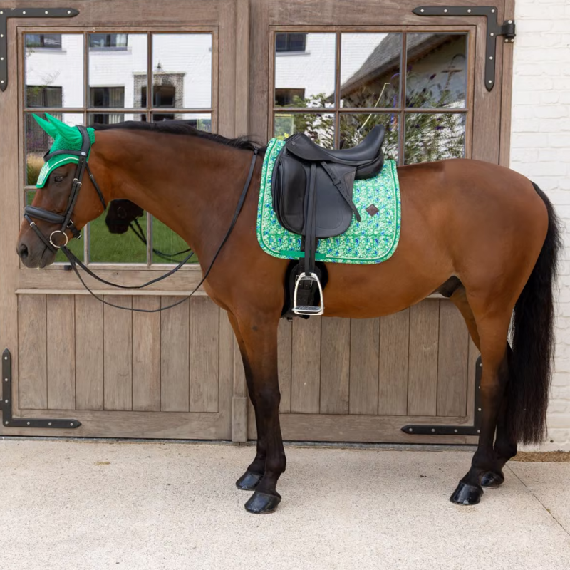 Kentucky Velvet Paisley Garden Printing Dressage Saddlepad - Green/Navy-2