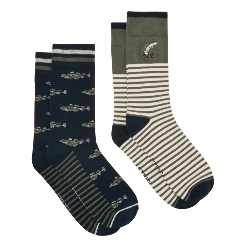 Joules Men's Kingsbury 2 Pack Socks - Khaki Fish
