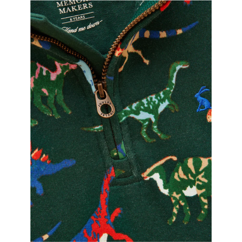 Joules Boys' Alfie Quarter Zip Sweatshirt - Green Dino-2