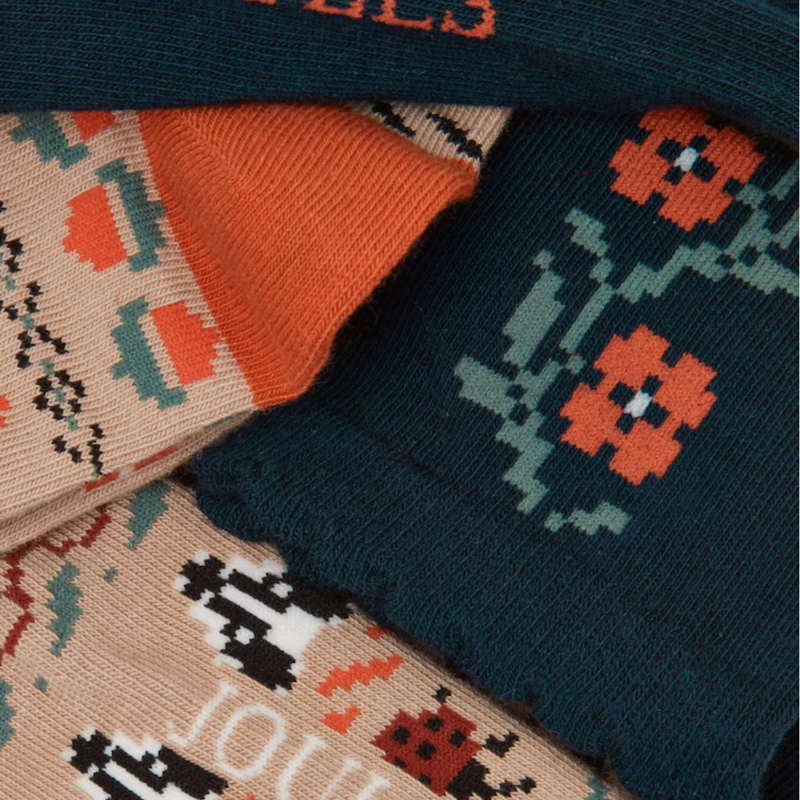 Joules Ladies Everyday 2 Pack Socks - Tan Fairisle-2