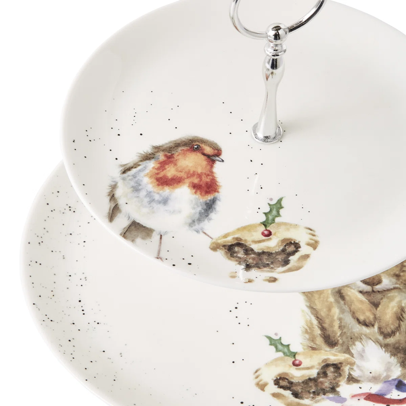 Portmeirion Wrendale Designs Festive Robin and Rabbit 2 Tier Cake Stand-2
