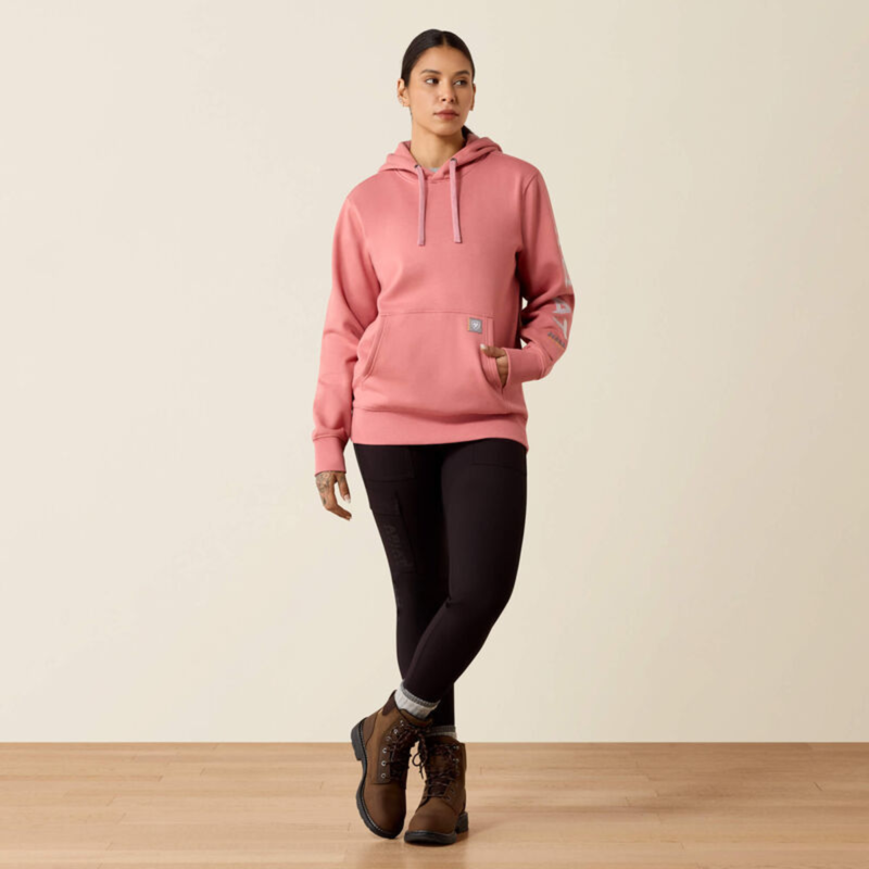 Ariat Women's Rebar Workman Graphic Hoodie - Dusty Rose Heather/Cloud Grey-2
