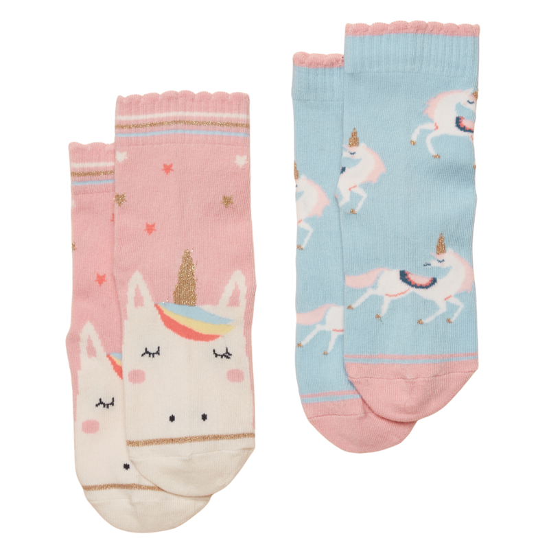 Joules Girls' Neat Feet 2 Pack Socks - Pink Unicorn
