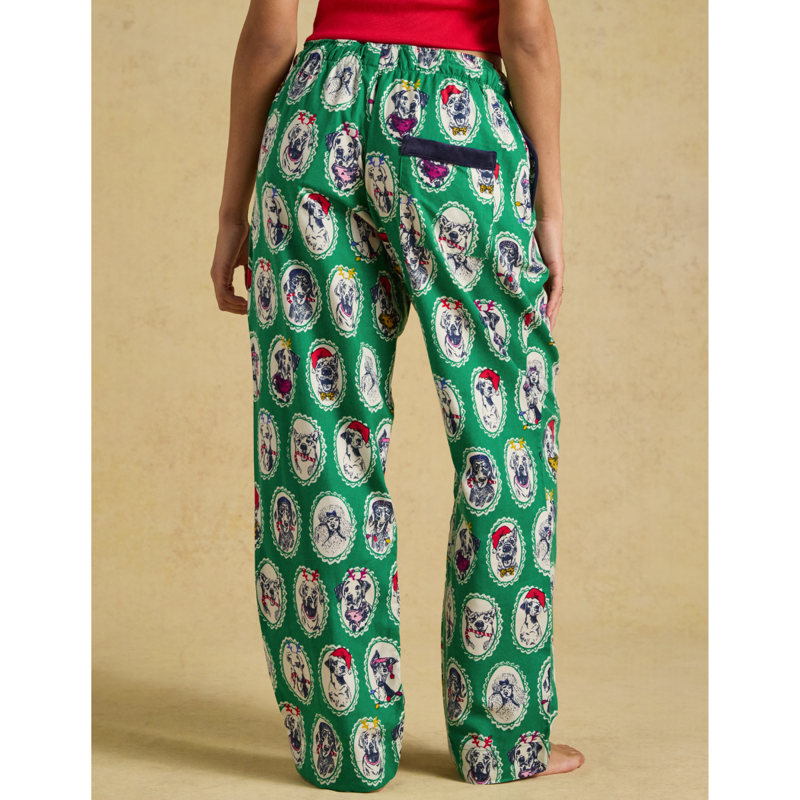 Joules Ladies Stella Brushed Cotton Pyjama Bottoms - Green Dog Print-1