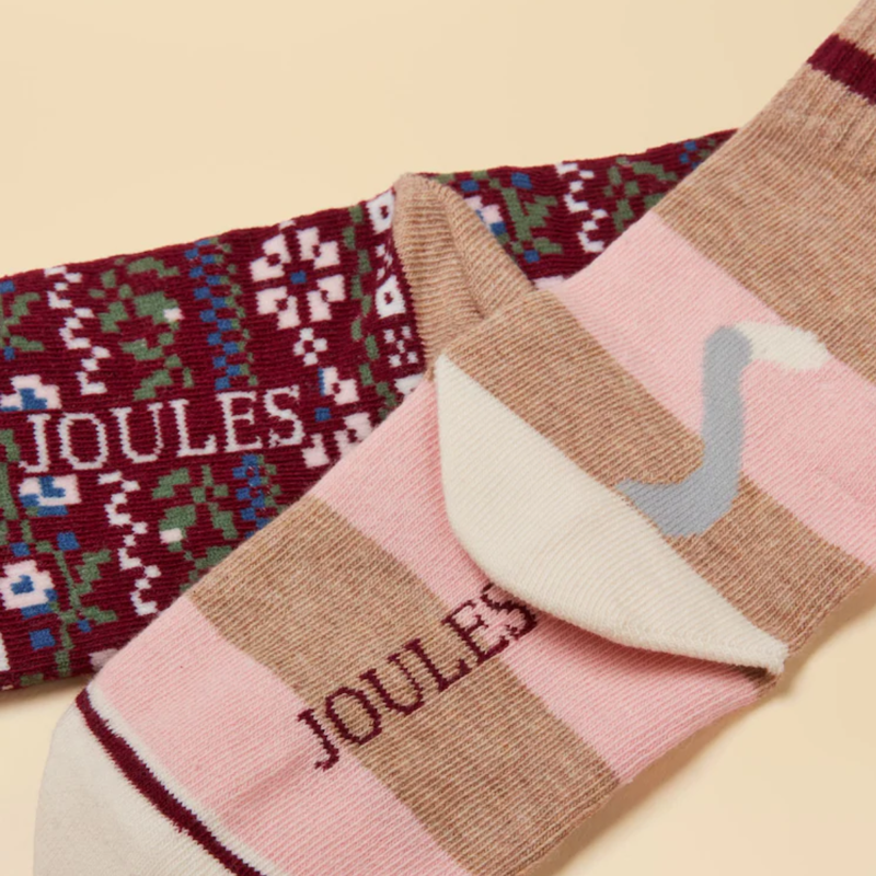 Joules Kids' Neat Feet 2 Pack Socks - Pink/Berry Cat-2