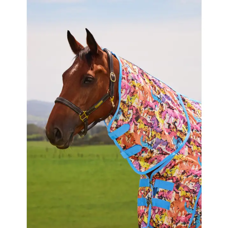 Saxon Mesh Combo Neck - Technicolour Horses Print-2