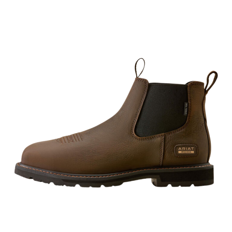 Ariat Men's GroundRancher Chelsea Wide Square Toe Steel Toe Work Boot - Dark Brown-1